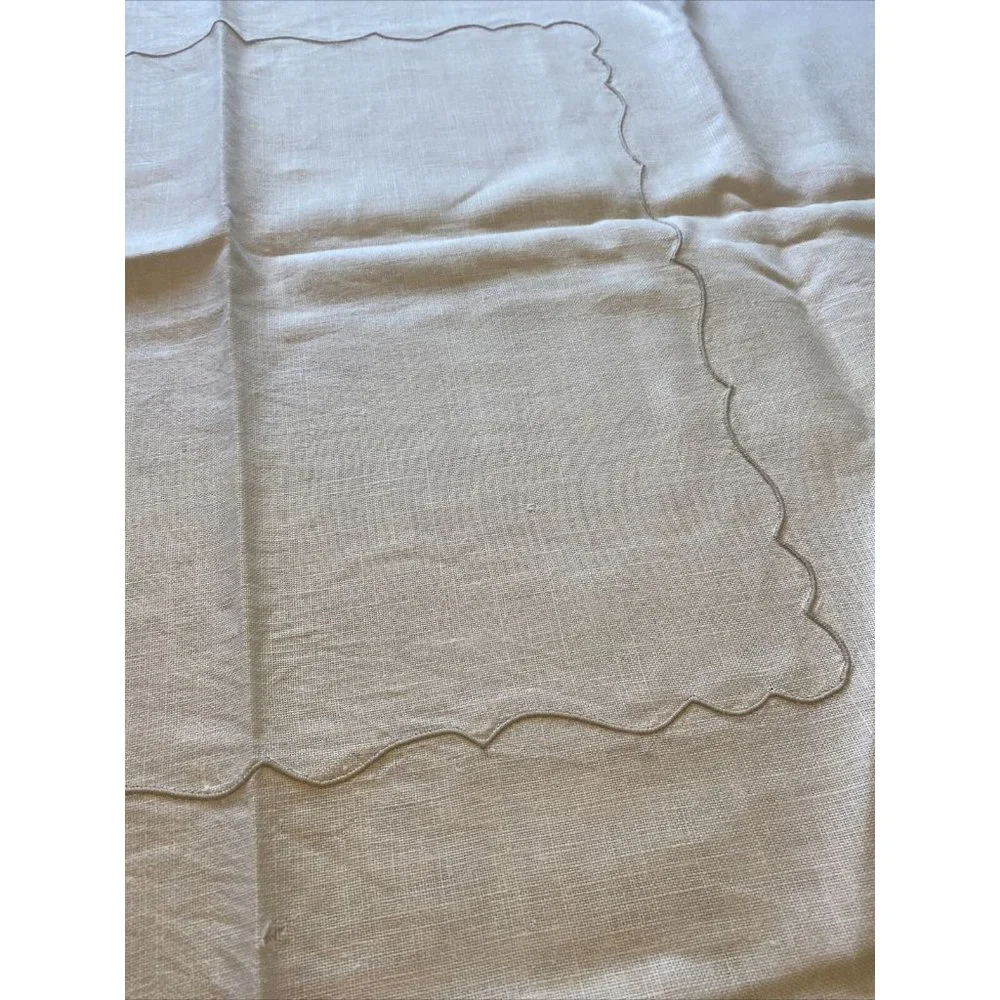 Vintage Table Cloth Linen Ivory Beige Embroidered Square 42